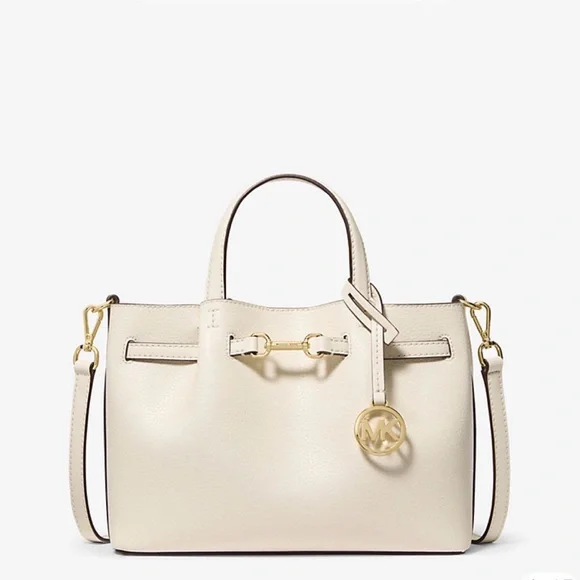 MICHAEL KORS Carson Small Pebbled Leather Satchel cream color gold accent nwt - Picture 7 of 7